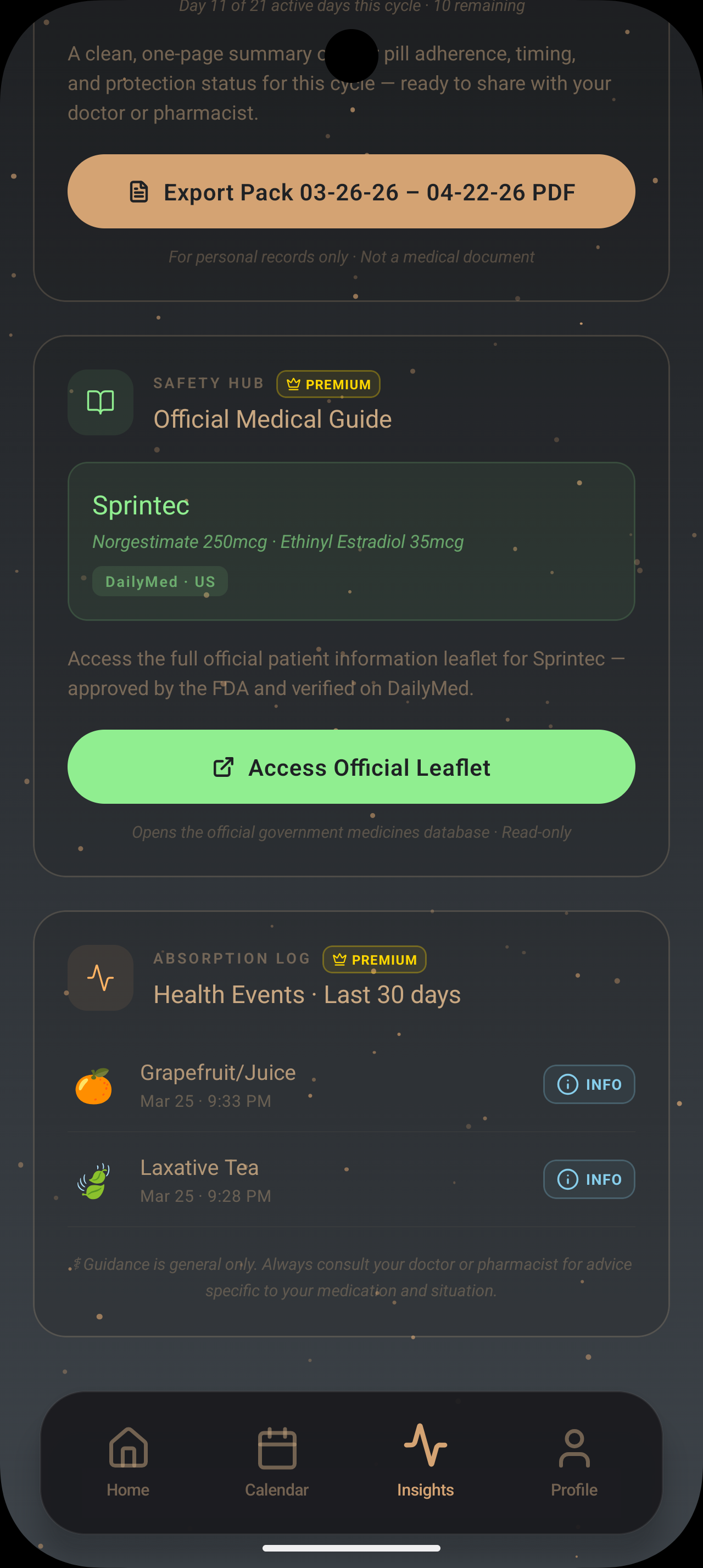 Estroclic official leaflet links and health-event log